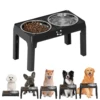 Ortable Non-Slip Elevated Dog Bowls - Foldable Xiaz Raised Feeder Bowls Stand Set With 2 Stainless Steel Bowls