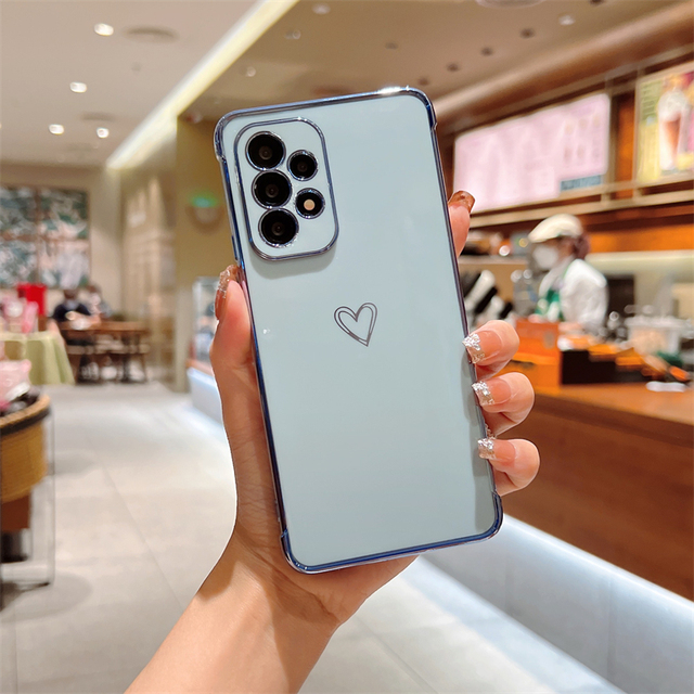 For Samsung Galaxy A53 A52 A13 A12 M12 F12 Case Plating Love Heart Soft Silicone Cover For Samsung S22 S21 S20FE Plus Ultra