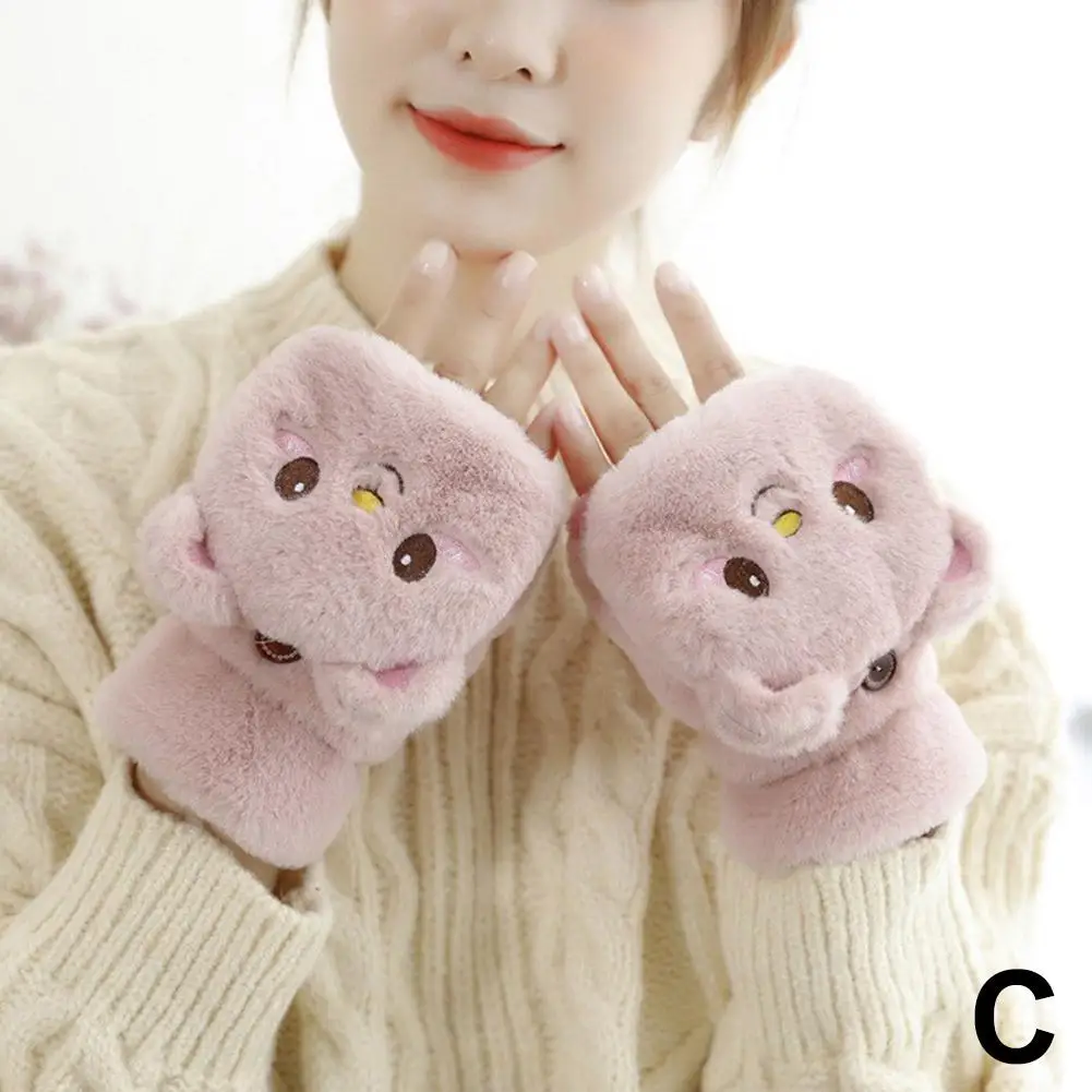 New Cute Knit Mittens Plush Fingerless Gloves Flip Half Finger Driving Glove Winter Soft Warm Thick Gloves For Women G J5N0