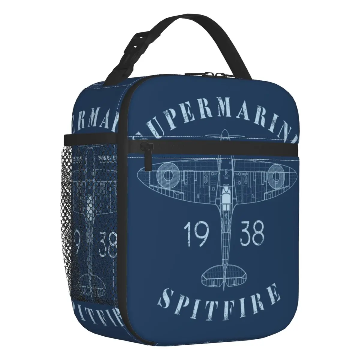 Spitfire Blueprint Insulated Lunch Tote Bag Fighter Pilot Aircraft Aereo Portatile Cooler Thermal Food Lunch Box Travel