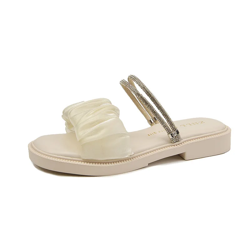 

Big Size Women Flat Sandals Pleated Slipper Luxury Moccasin Brand Designer Sandal