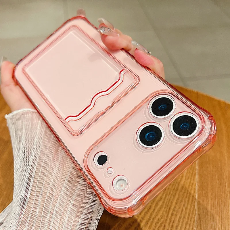Clear Shockproof Phone Case with Transparent Card Slot Holder