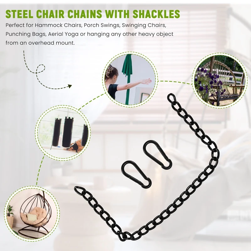 Steel Hanging Chair Chain With 2 Carabiners, Heavy Duty Porch Swing Hammock Chain Kit,For Hammock Swings(66Cm) 4