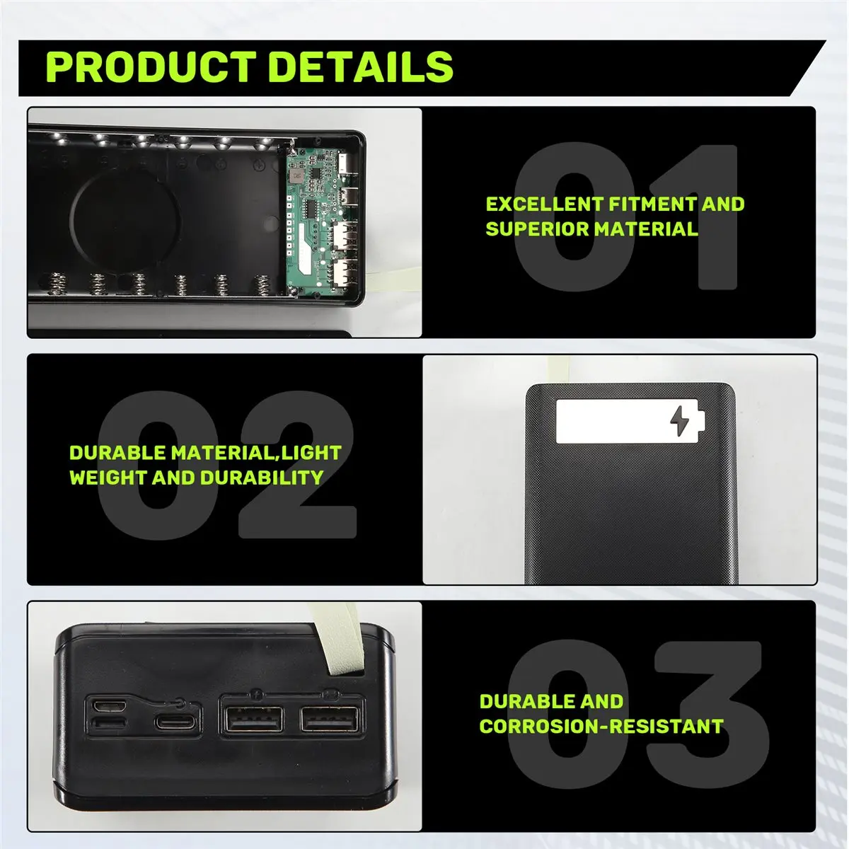 DT1074배터리가 없는 보조 배터리 박스 배터리 충전 박스 분리형 LCD 디스플레이 16X18650 배터리 케이스 보조 배터리 쉘, 블랙