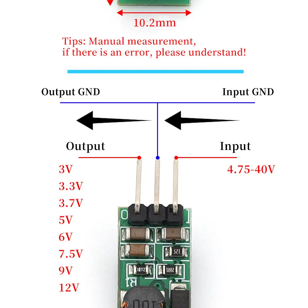 Javino DD4012SA 1A DC 5-40V bis 3V 3,3V 3,7V 5V 6V 7,5V 9V 12V Regler DC-DC Step-Down Buck Converter Modul Board – Detail 5
