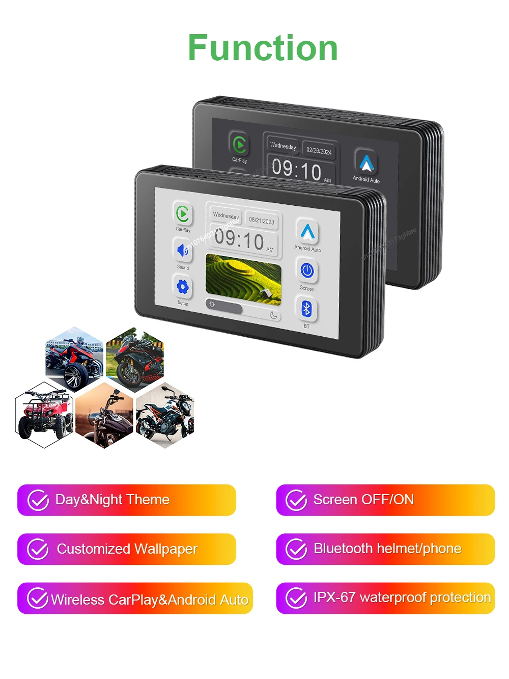 5 Inch Navigation Motorcycle Wireless Apple Carplay Android Auto Moto Navi GPS Navigator for Motorcycle IPX67 Waterproof Screen