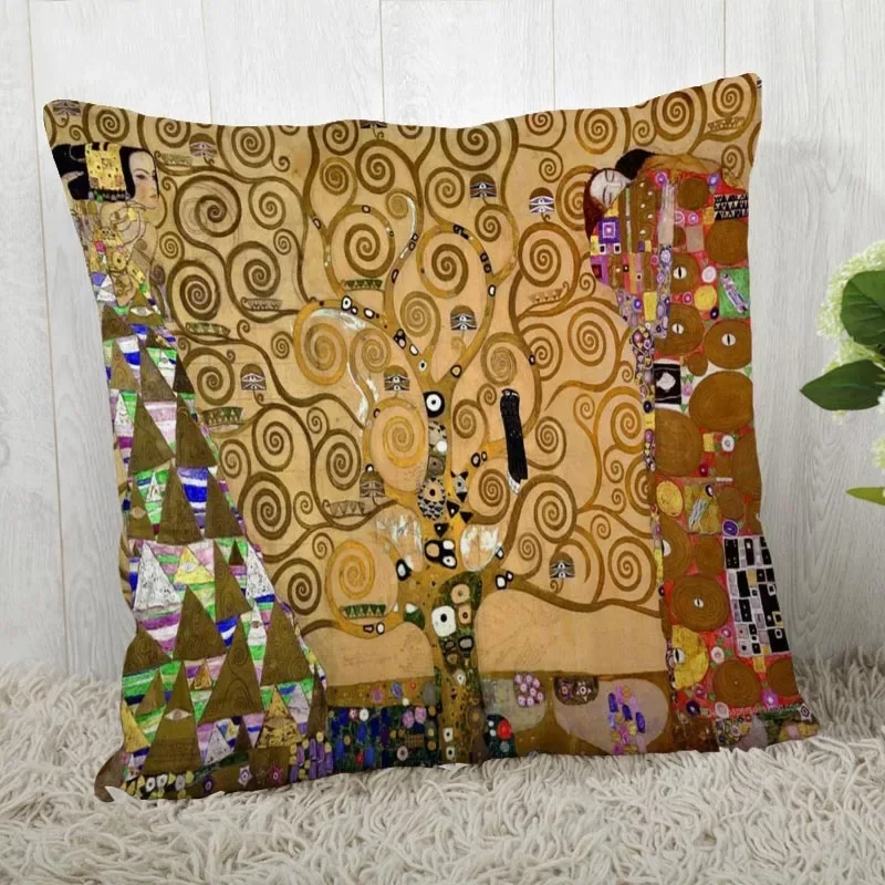 Elegant Gustav Klimt Art Satin Pillowcase - Home & Office Decor Cushion Cover 40x40cm