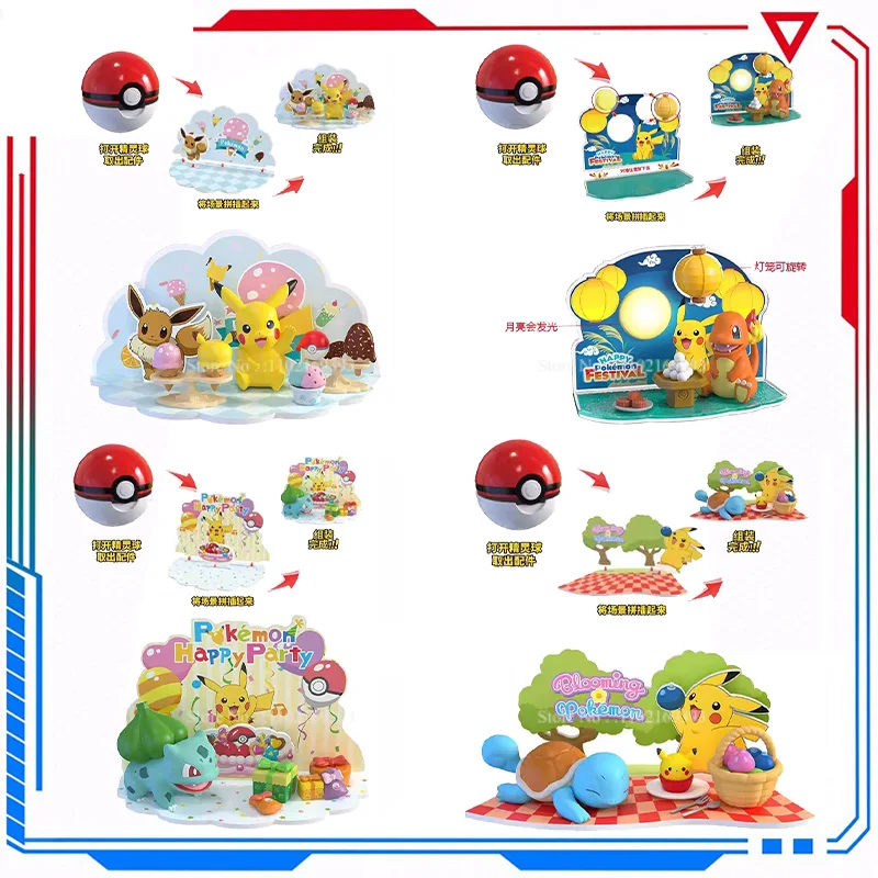 

Original Pokemon Figure Pikachu Charmander Eevee Squirtle Bulbasaur Pocket Monster Pet Elf Ball Scene Assemble Set Toy Kids Gift