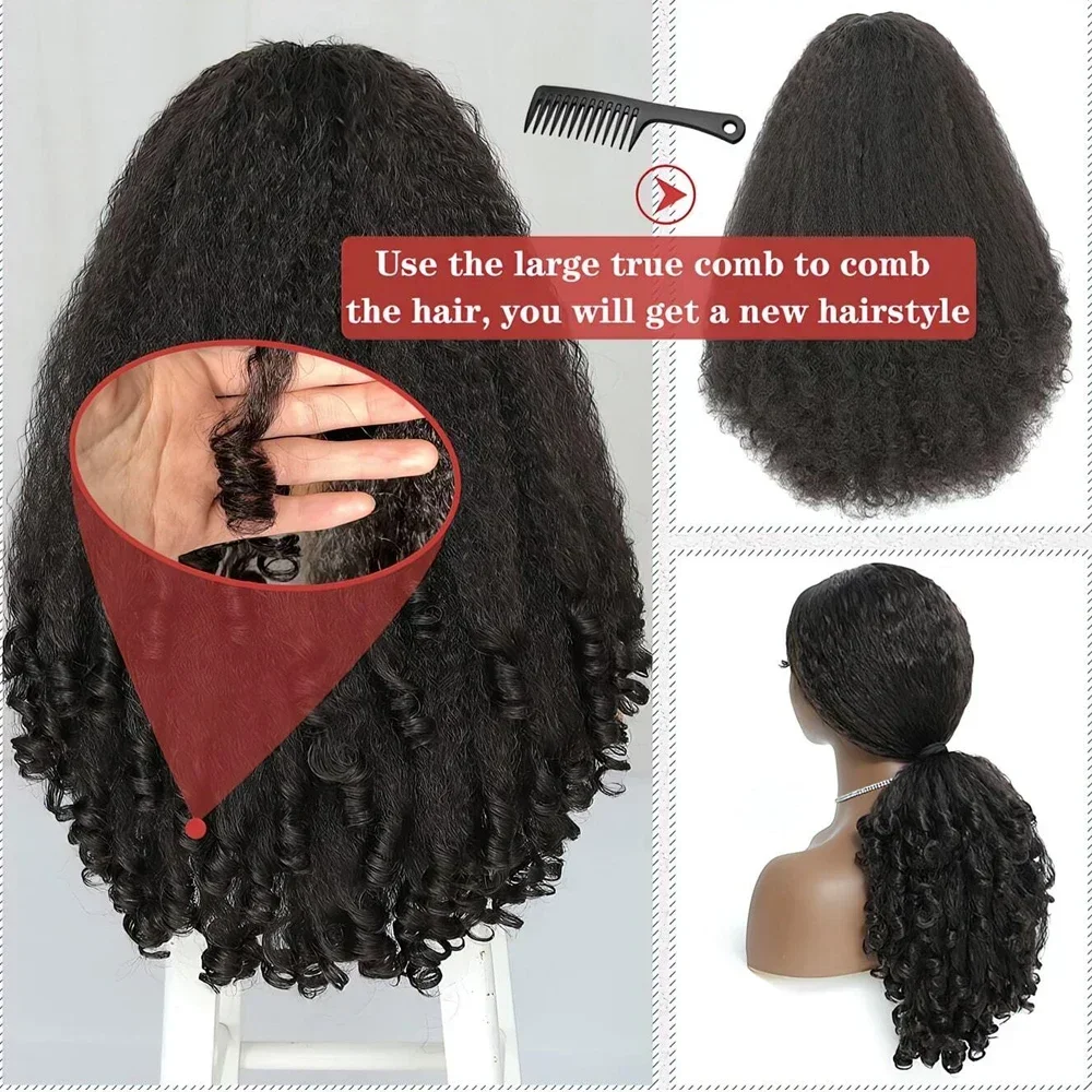 Afro Kinky Straight V Part Wigs with Bouncy Curls Short Synthetic Glueless Wigs for Black Women No Leave Out Clip in Half Wigs 3