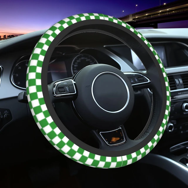 Funda para volante de coche, 38cm, verde y blanco, trenza a cuadros  Universal, accesorios para coche - AliExpress