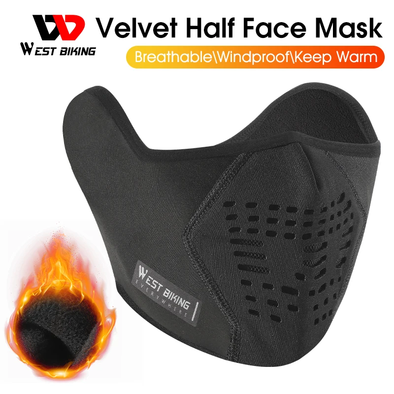 

WEST BIKING Winter Warm Cycling Face Mask Men Windproof Fleece Bike Half Face Mask Outdoor Thermal Cycling Fishing Skiing Mask