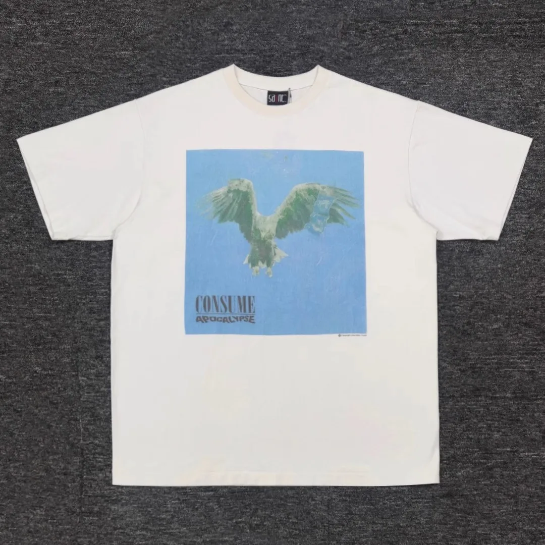 

SAINTMICHAEL white vintage short Loose sleeved summer men and women Casual Loose Streetwear T-shirt