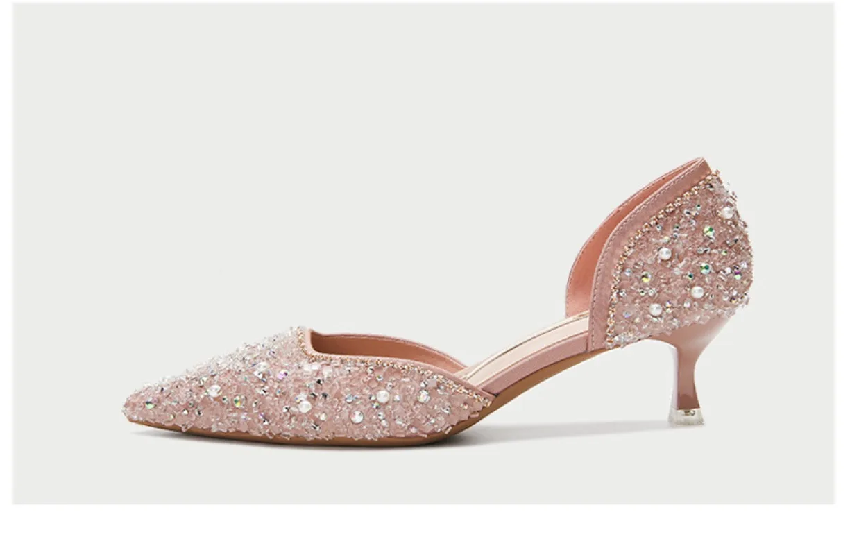 

Spring 2023 new style Crystal Diamond High heel shoes with low toe and hollow shallow mouth