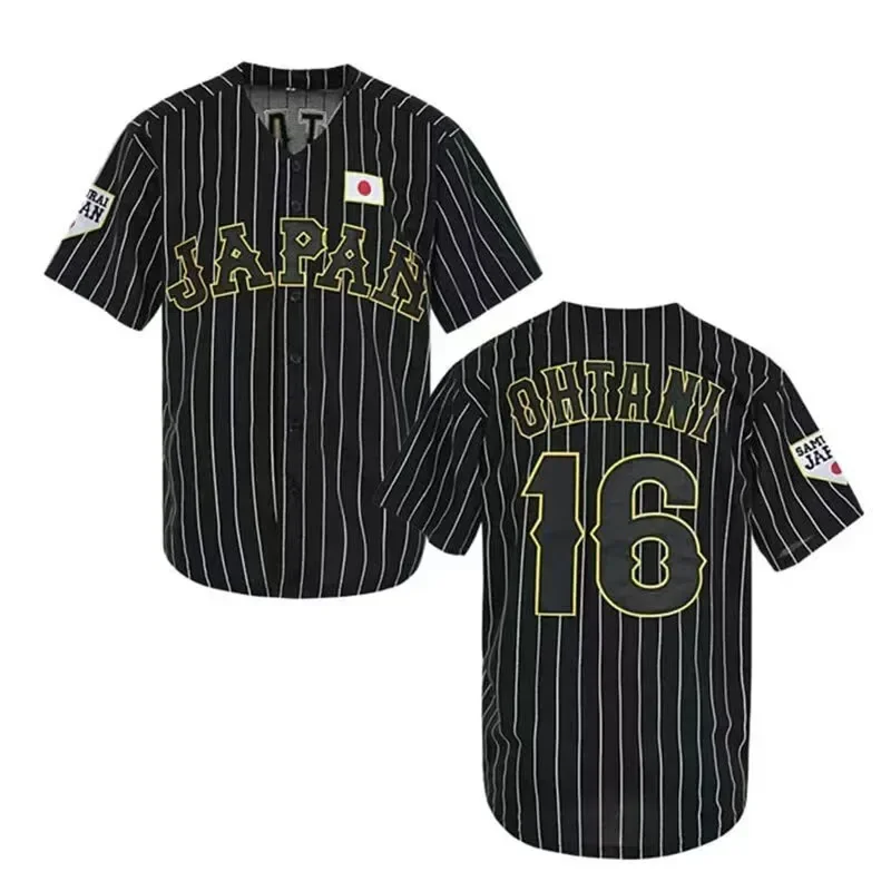 Japan 16 OHTANI Baseball Jersey Oversize Outdoor Sportswear Embroidery Sewing Stripes Hip Hop High Street T-Shirts