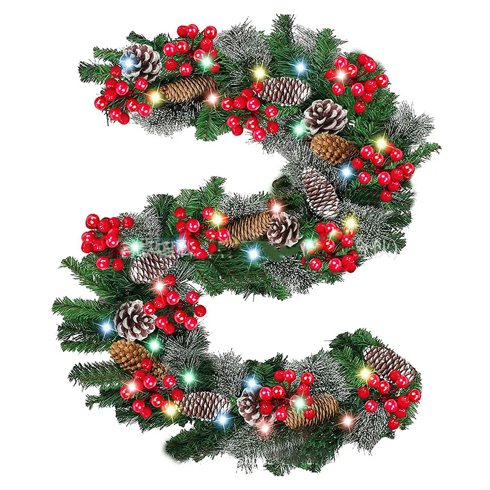thumbnail image 1 of Guirnalda navideña con piñas y bayas rojas, coronas navideñas artificiales para el hogar, árboles de Navidad, puertas, escaleras, decoración de Año Nuevo, 1 of 5