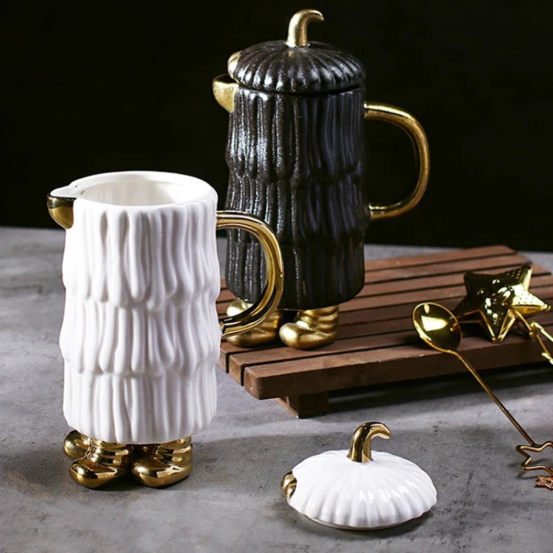 

Premium Sense Mug Ceramic Cup Leaking Tea Black and White Gold Couple Water Cup Light Luxury Birthday Gift Kitchen Supplies