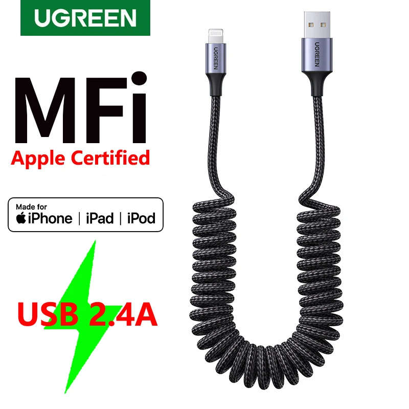 Ugreen MFI Car spring Retractable USB Lightning Cable For iPhone