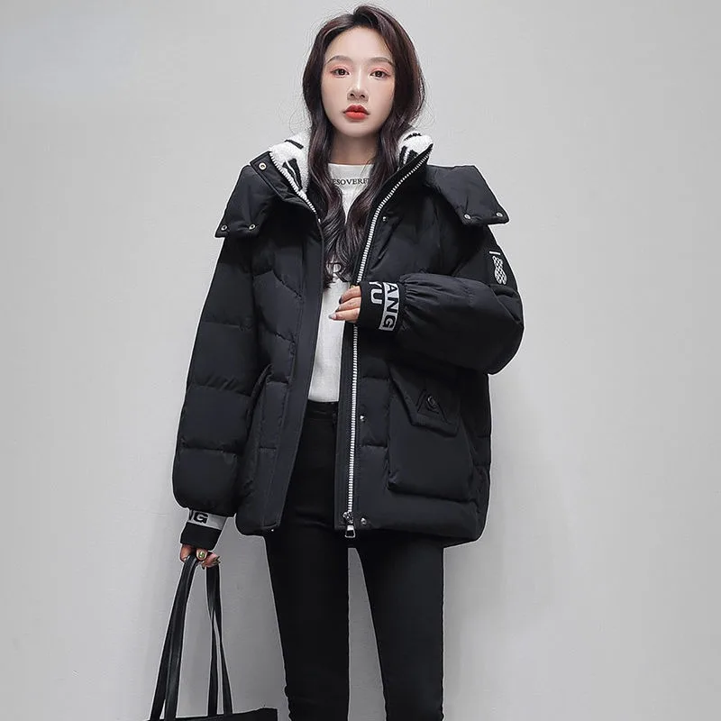 2023 New Women Down Jacket Winter Coat Female Warm Thick Parkas Loose Large Size Outwear Stylish Casual Hooded Overcoa M-XL