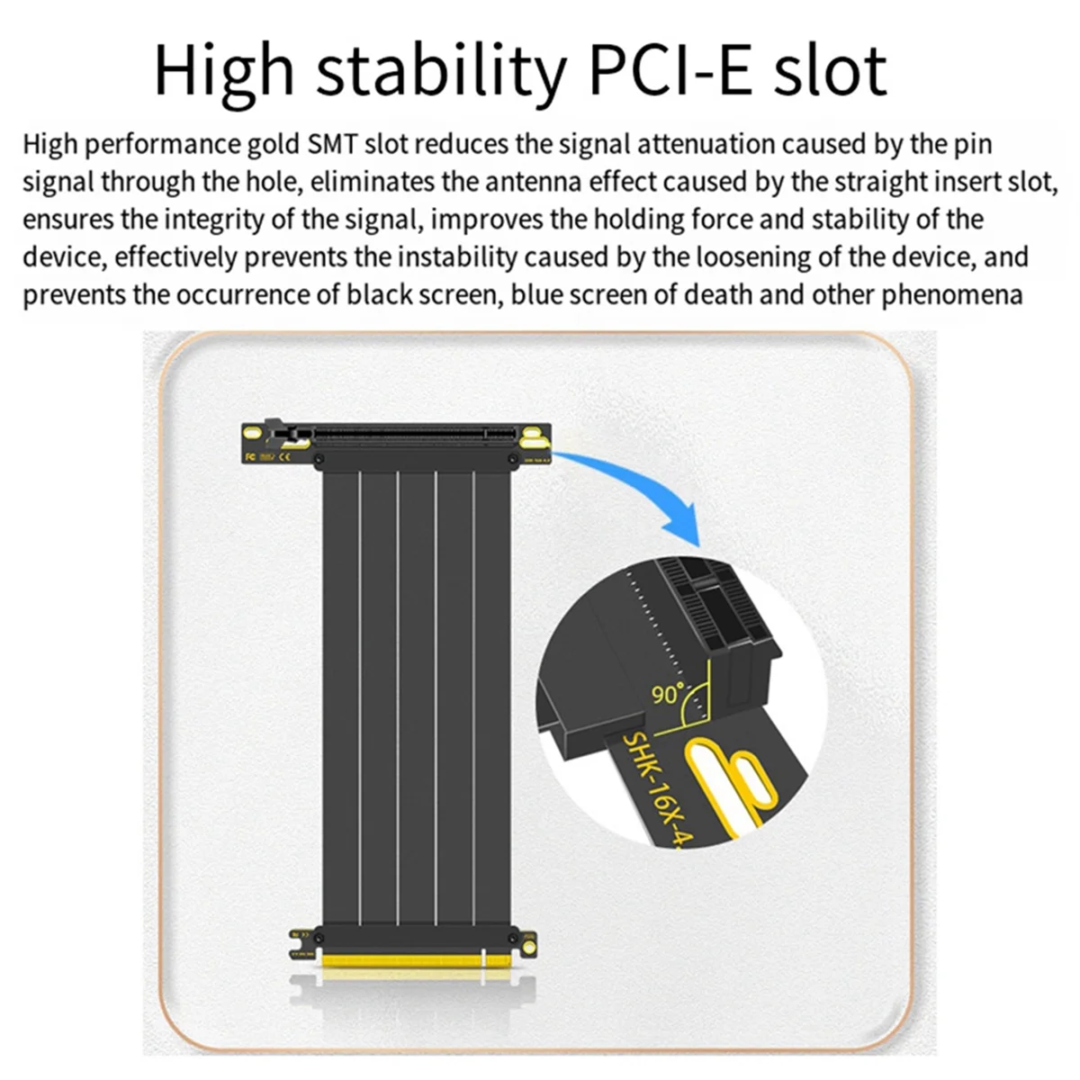 A04R-PCI-E 4.0 X16 Riser Cable Video Card 20cm Extension Shielded Flexible 90&deg; Mounting GPU Extension Cord Black
