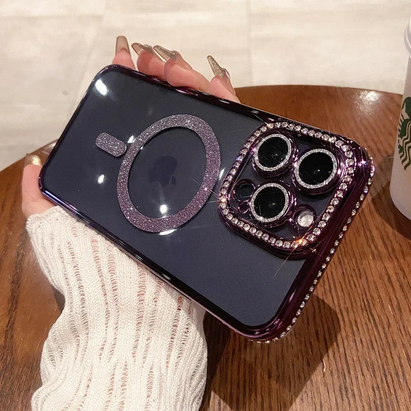 thumbnail image 1 of Luxury Diamond Glitter Woman Case For iPhone 15 14 12 11 13 Pro Max Plus For Magsafe Magnetic Wireless Charge Cover Accessories, 1 of 5