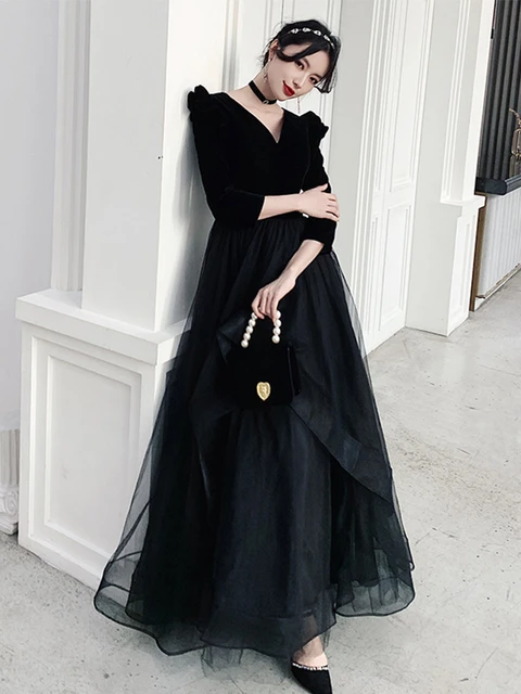 Weitese Formal Women's Dresses A Line Black Long Prom Dress Formal Evening Party Dress Prom Dress Store