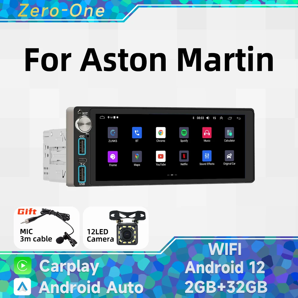 

Wireless Carplay Autoradio 1 Din Radio Android 13 Car Multimedia for Aston Martin 6.86" Screen Stereo Head Unit GPS Navigation
