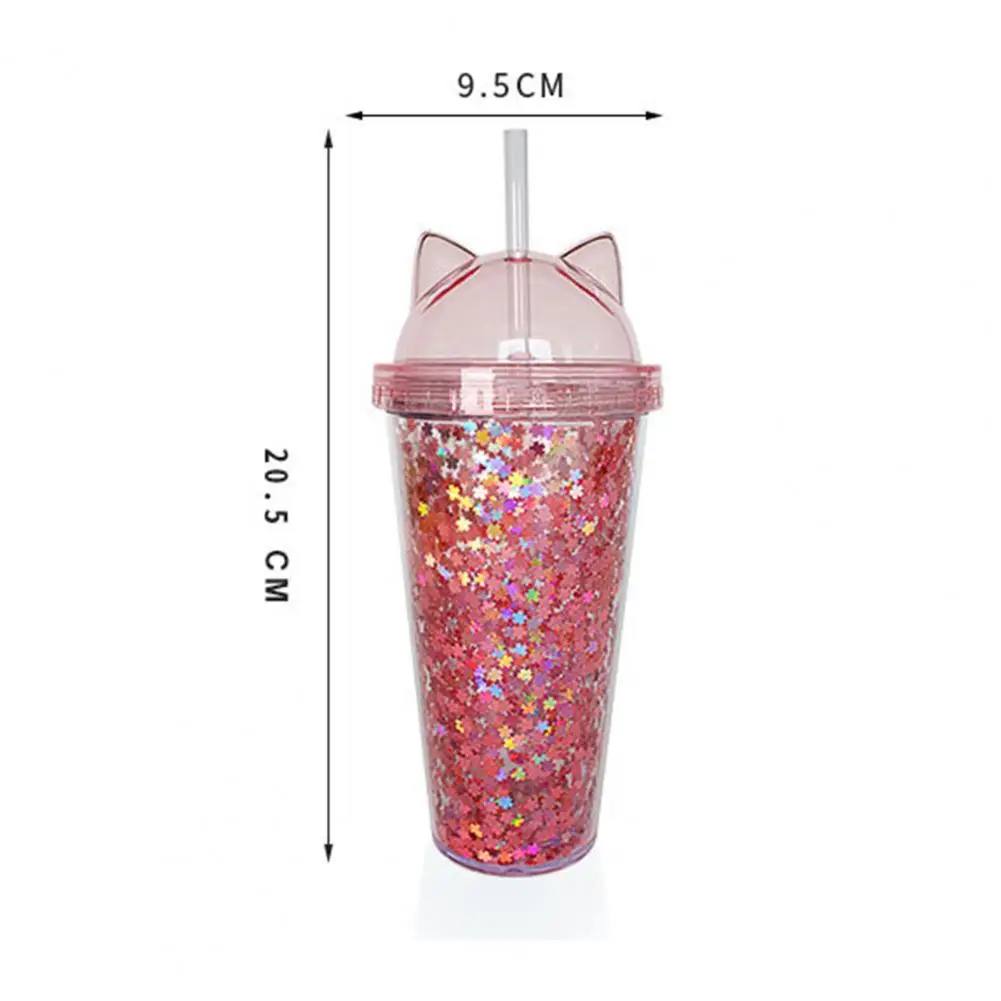 420ml Cat Ear Straw Cup, Cute Summer Water Cup Plastic Drinking  Cup Gift Creative Double Cup Straw Cup with Sequins for Home Black 20.5cm x  9.5cm/8.07 x 3.74: Tumblers 