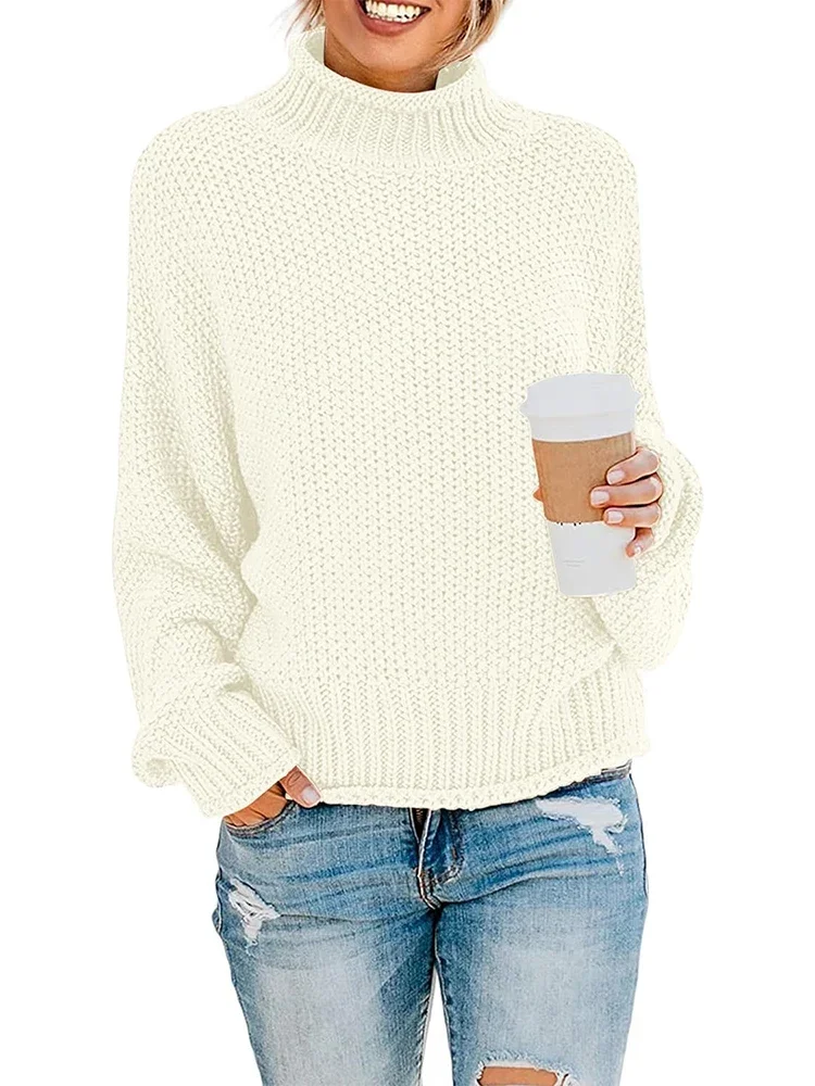 

Pullover Sweater for Women Turtleneck Batwing Sleeve Loose Oversized Chunky Knitted Jumper Tops Korean Fashion Winter Clothes