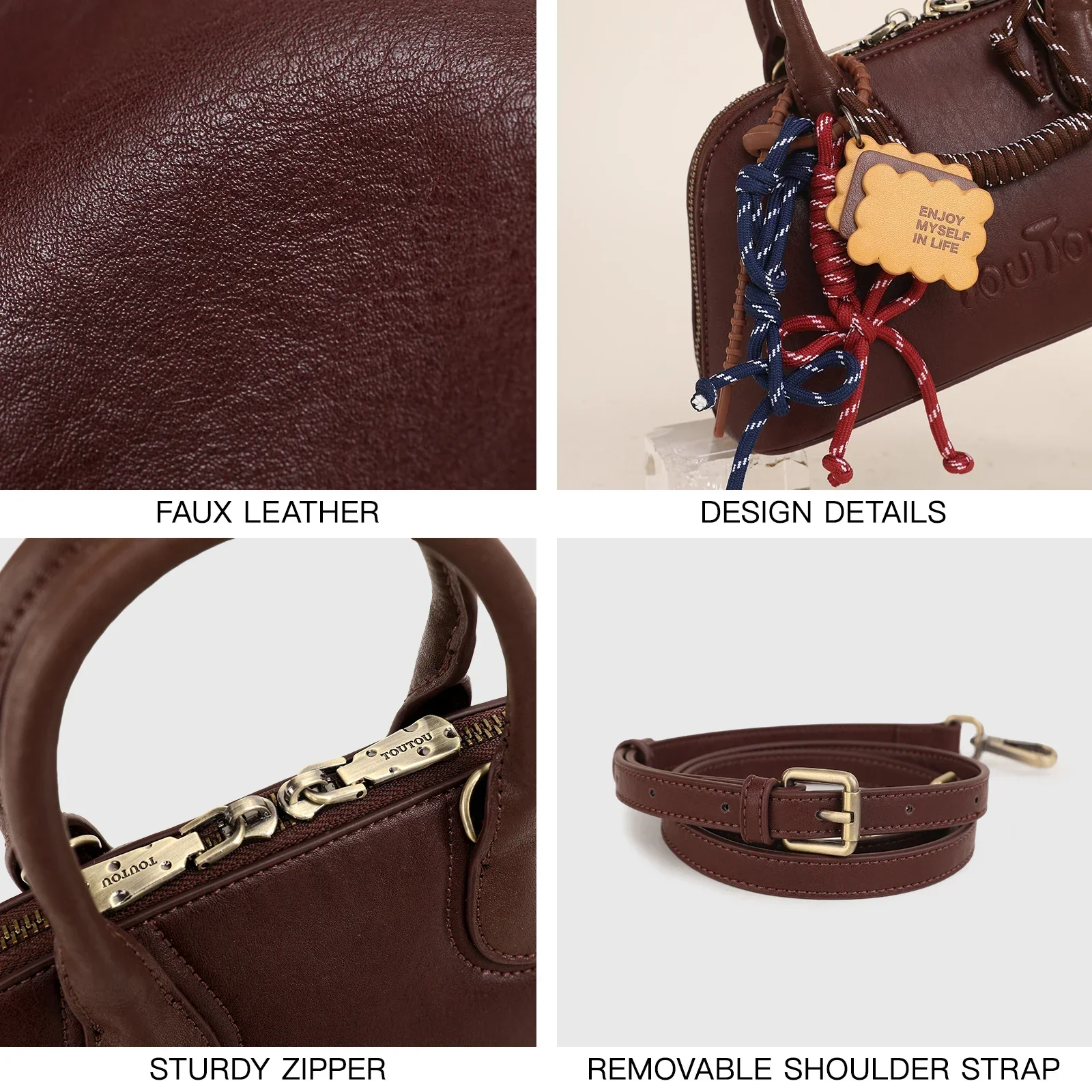 Bowling Bag with Pendent Casual Zipper PU Leather Crossbody Bag Daily Used Trendy All-match Commuter Valentine Gift