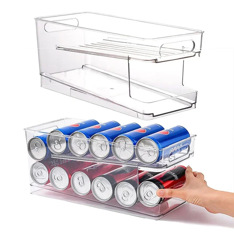 

Органайзер для холодильника Bins, диспенсер для газированных банок, держатель для напитков, прозрачная буфета для консервированных продуктов, двухслойная самовращающаяся стойка для хранения