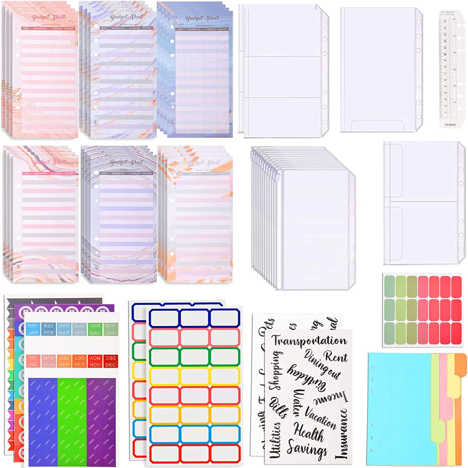 A6 Binder Budget Planner Accessories Inner Paper, Binder Pockets, Self-adhesive Label, For Financial Planning and Saving Card