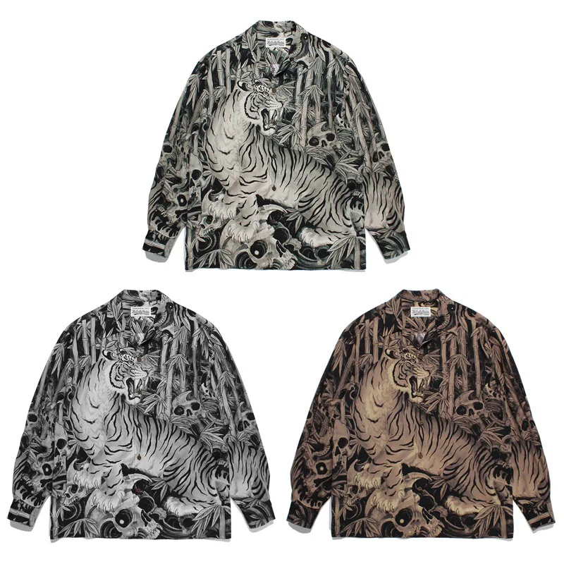 

Bamboo Forest Tiger Printing WACKO MARIA Long Sleeve Shirts Men Woman Good Quality Casual Loose Hawaii Shirt