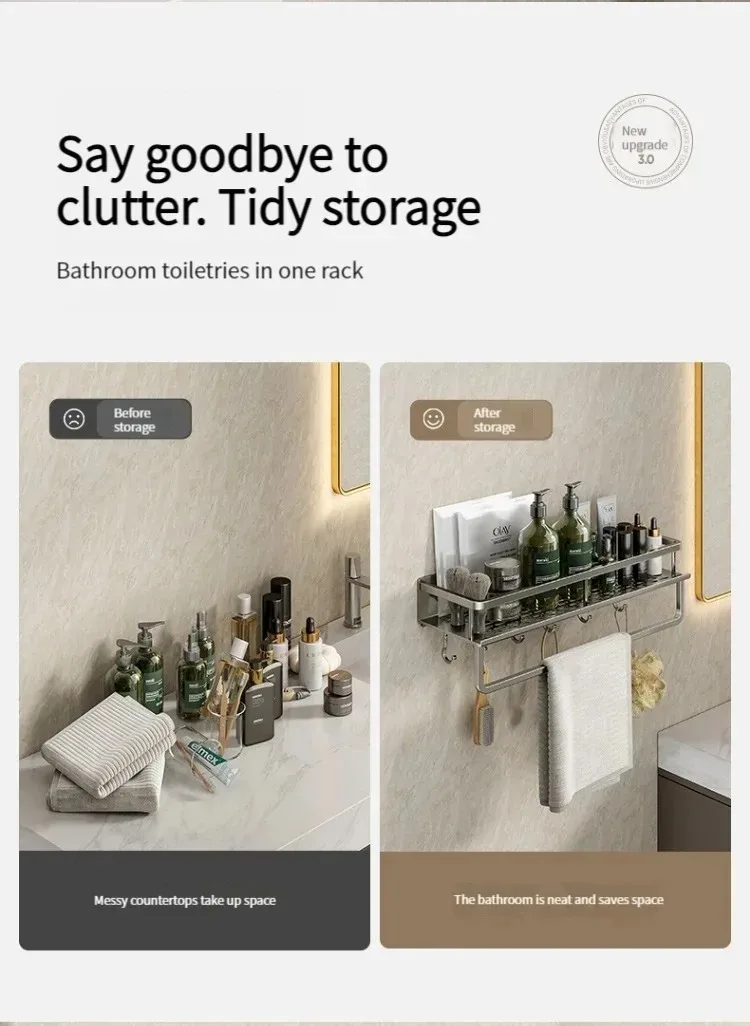 Description Picture 3 of itemToilet Storage Rack non Perforated Wall Mounted Capable of Draining Water Washing Organizing and Multifunctional Toilet Rack