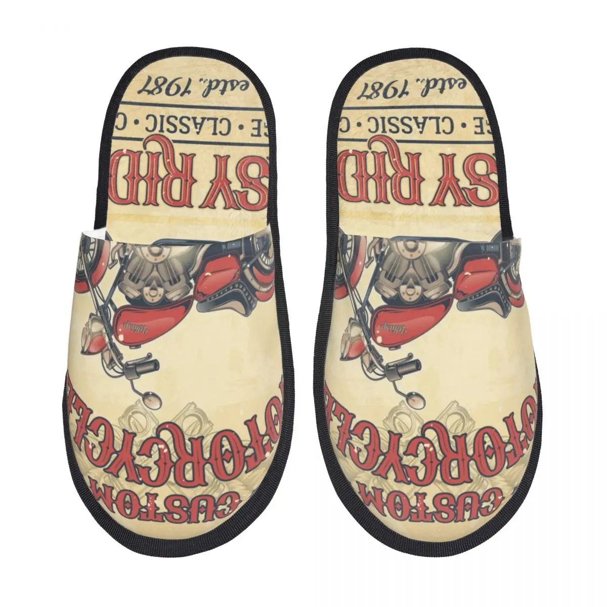 

Винтажные мотоциклетные плюшевые тапочки, обувь унисекс, меховые тапочки, домашняя обувь