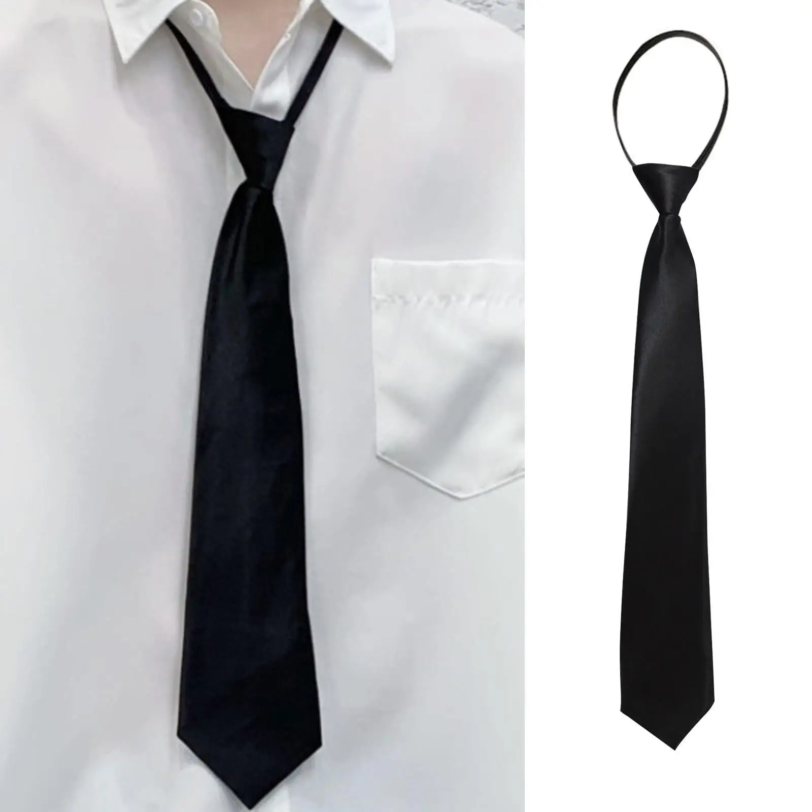 Pre-Tie Zipper Necktie Men Women Slim Narrow Neck Tie