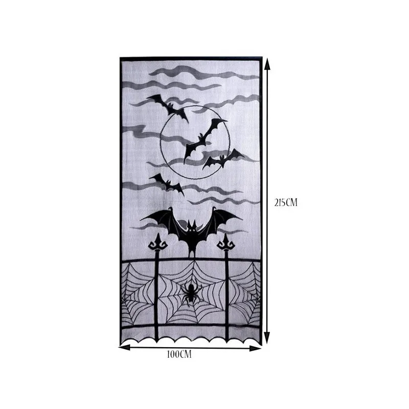 Bat Spider Halloween Curtain Black Lace Spider Door Curtain Home Festival Decoration Halloween Bat Curtain Party Decoration