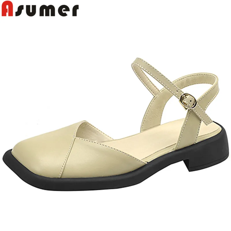 

ASUMER 2022 Size 34-42 New Buckle Strap Square Med Heels Sandals Microfiber Modern Women Sandals Ladies Dress Shoes