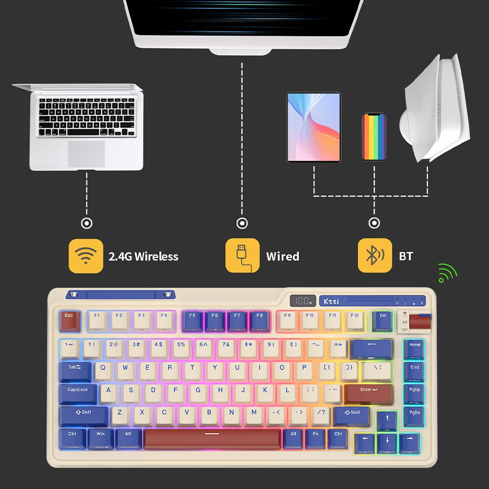 KZZI K75 PRO RGB 75% Wireless Gasket Mechanical Keyboard Triple