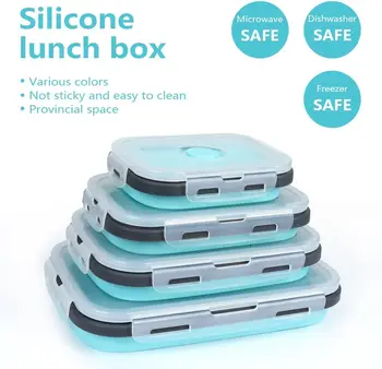 Récipient de stockage des aliments pliable en Silicone 4PS, bol de stockage pliable avec couvercle en plastique hermétique pour restes, Silicone 1