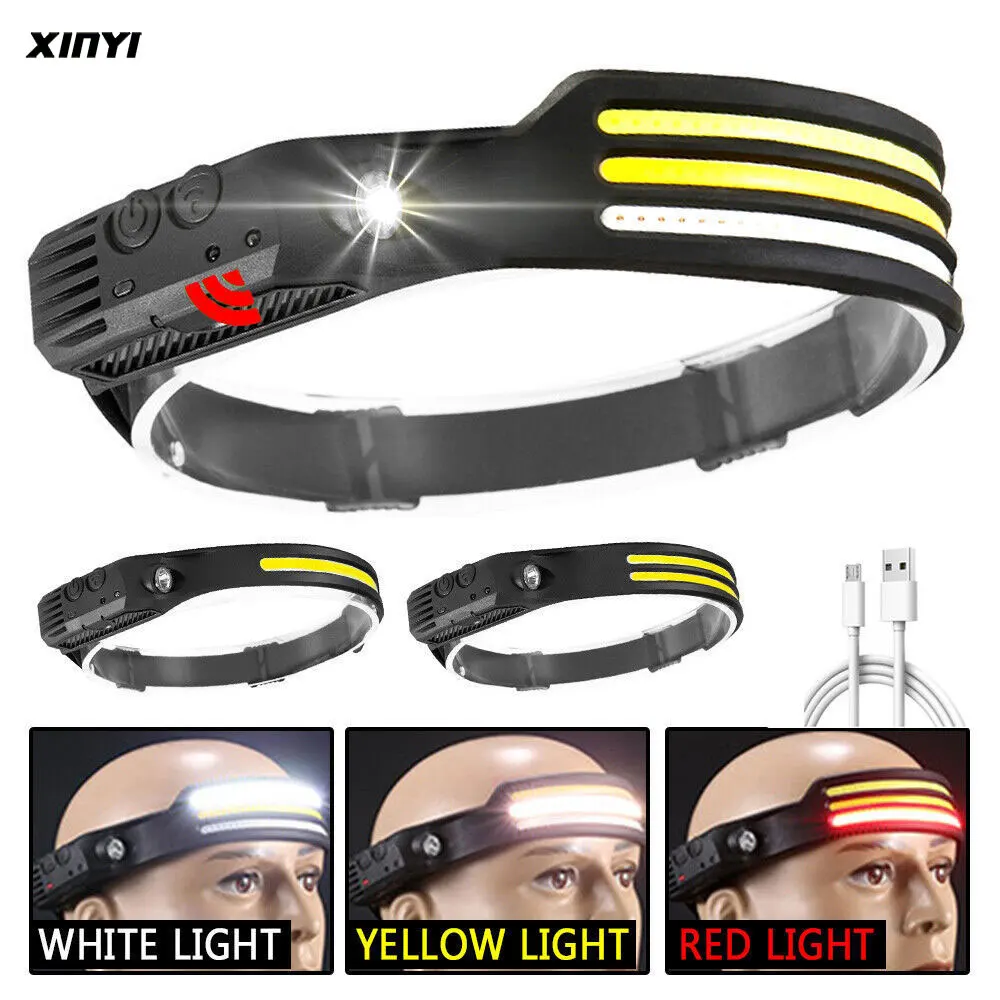 

Multi-function Sensor Headlamp COB Head Lamp Flashlight Outdoor USB Rechargeable Waterproof Headlight 5 Lighting Modes Torch