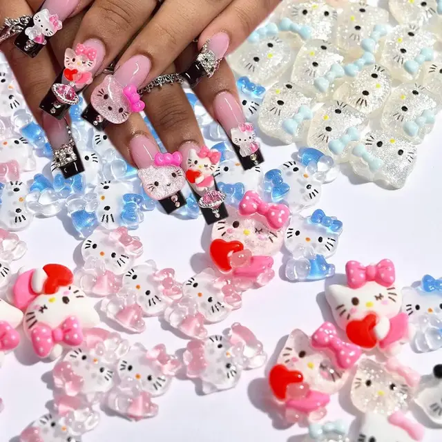 140Pcs Sanrio Nail Charms 3D Slime Resin Flatbacks Hello Kitty Kuromi Nail  Charms for Nail Art Decorations Supplies