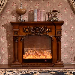 Vintage Decorative Fireplace Cabinet Living Room Carved European Simulated Flame Electric Fireplace Shelf Villa Heater
