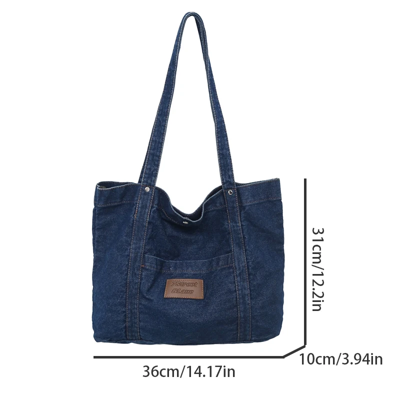 Vintage women's handbag, denim shoulder bag, large capacity, suitable for daily wear or work use