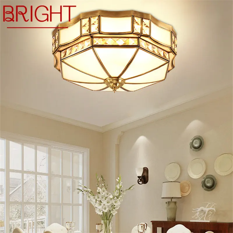

BRIGHT Modern Vintage Creative Brass Ceiling Lamp Light Luxury LED Copper Fixtures Decor For Home Bedroom Porch