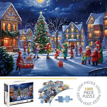 1000 Pieces Merry Christmas Jigsaw Puzzles for Adults Home Decor Games Family Fun Floor Puzzles Educational Toys for Kids
