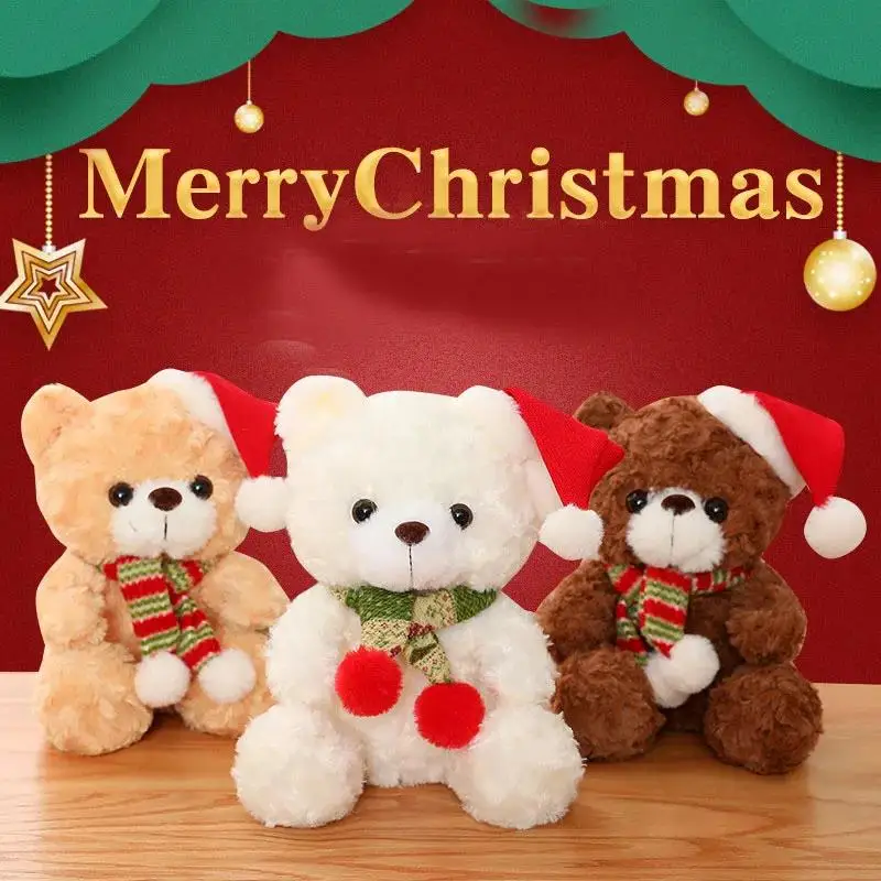 

New Christmas Hat Bear 23CM Plush Toys Cute Bears Dolls Stuffed Soft for Children Girlfriend Birthday Xmas Gifts