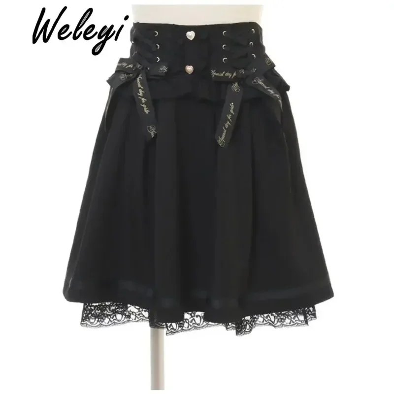 ★ riiiku★suspender lace skirt Black LIZ LISA Official Online Store Girly Fashion｜ Tokyo Kawaii Life