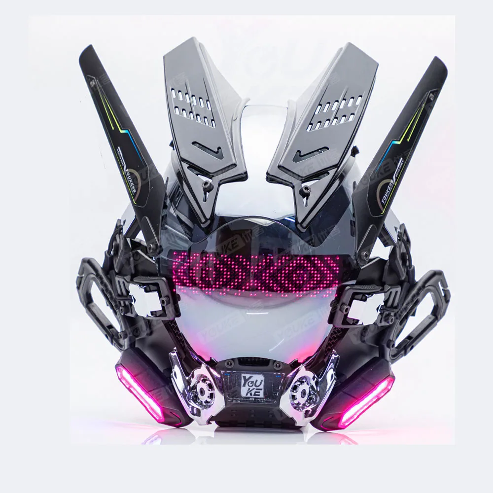 サイバーパンクスタイル LEDヘルメットマスク Amazon | LEDライト付きホワイトサイバーパンクマスク 未来的
