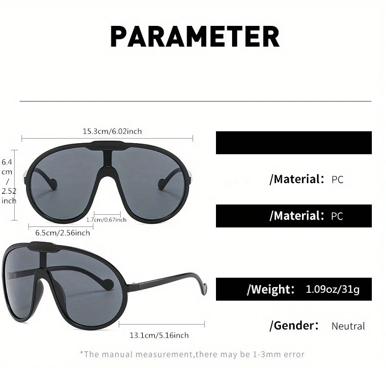 Schutzbrille Übergroße Quadratische Sonnenbrille Frauen Punk Mode Großen Rahmen Radfahren Sonnenbrille Männer Gradient Shades UV400 – Detail 3