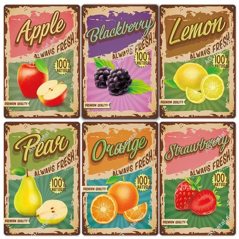 

Summer Fresh Fruits Metal Signs Vintage Shabby Rusted Metal Plaques Modern Home Decoration Kitchen Bar Wall Plate Decor Tin Sign